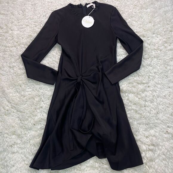 Chloé Black Knotted Satin-Crepe Dress - Picture 5 of 9